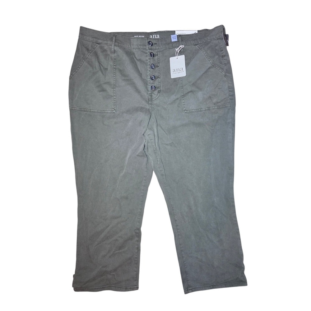 ANA Army Green Cropped Button-Fly High Rise Straight Twill Pants 18P NWT